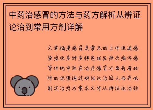 中药治感冒的方法与药方解析从辨证论治到常用方剂详解