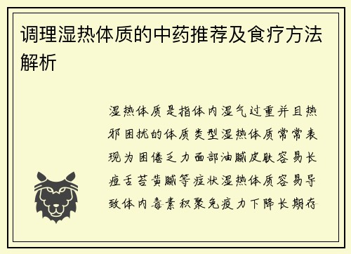 调理湿热体质的中药推荐及食疗方法解析